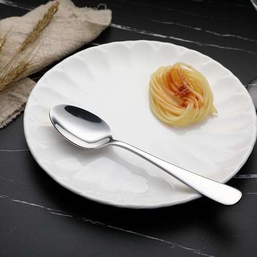 Amazon Basics Stainless Steel Dinner Spoons with Round Edge, Large Tablespoons, 7.9 inches, 10 Pack of 12, 120 count total, Silver