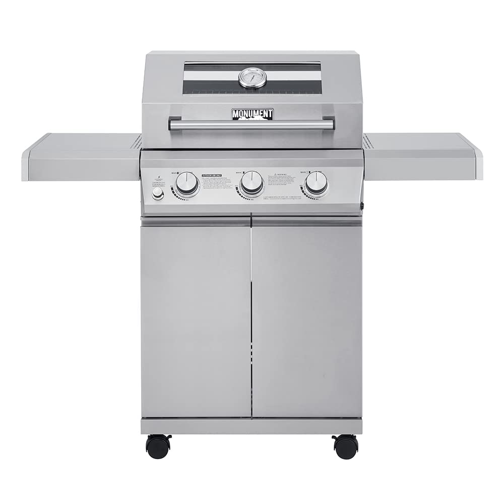 Monument Grills Larger 4-Burner Propane Gas Grills bbq Stainless Steel Heavy-Duty Cabinet Style with Knob Controls Side Burner, Outdoor Use, Mesa 400m