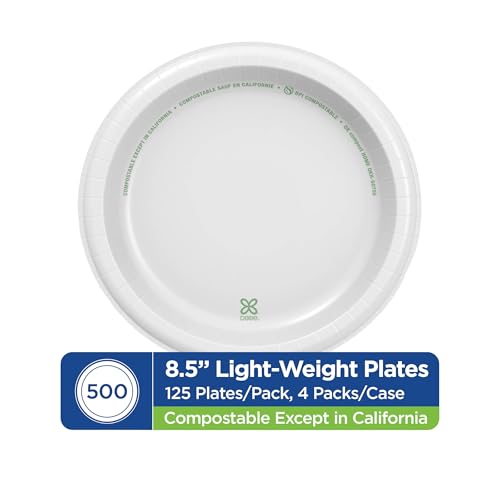 Dixie Basic 8.5 Inch Light-Weight Paper Plates By GP PRO, White, 500 Count (125 Disposable Plates Per Pack, 4 Packs Per Case), DBP09W