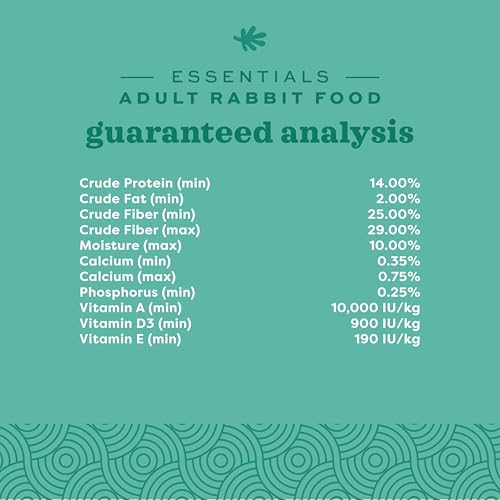 Oxbow Essentials Rabbit Food, Adult, Made with Oxbow Timothy Hay for Rabbit, Pet Pellets with Vitamins & Minerals, Small Animal Pet Products, Bunny Food, Made in USA, High Fiber, 10 lb. bag