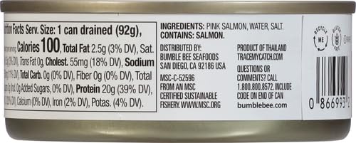 Bumble Bee Canned Pink Salmon, 14.75 oz Cans (Pack of 12) - Premium Wild Caught Salmon with Skin & Bones - 18g Protein per Serving - MSC Certified Sustainable Seafood, Non-GMO, Gluten Free, Kosher