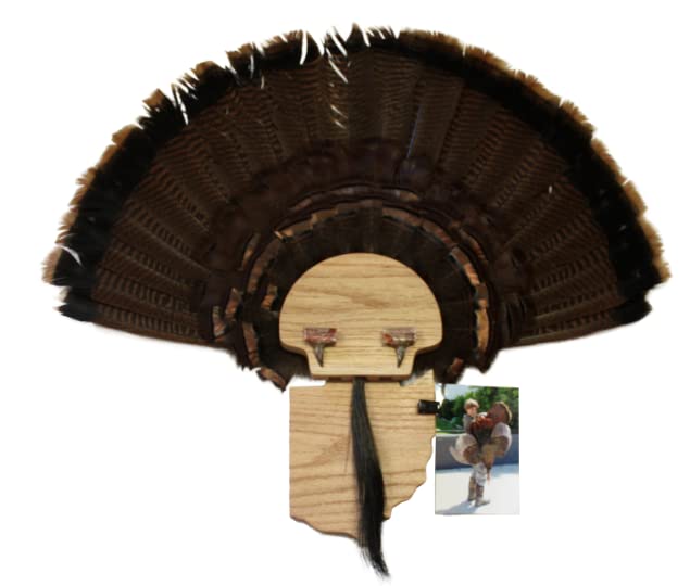 Esh Turkey Fan Mount Kit - Customized State Turkey Tail Mounting Plaque - Natural Oak Wood - Standard