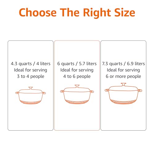 Amazon Basics Enameled Cast Iron Dutch Oven Pot with Lid, Oven Safe, Heavy-Duty, Dual Handles for Braising, Stews, Roasting, Round, 6-Quart, Gray