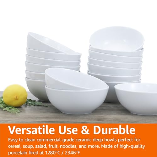 Amazon Basics 16-Pack White Porcelain Coupe Bowl, 5.9" diameter, Round, Microwave-safe, Commercial-grade