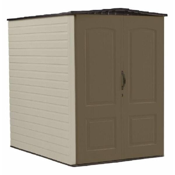 Rubbermaid Medium Vertical Resin Outdoor Storage Shed With Floor (5 x 4 Ft), Weather Resistant, Brown, Organization for Home/Backyard/Pool/Garden/Lawn Tools