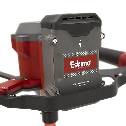 Eskimo E40 Electric Ice Fishing Auger, Full Power 40v Lithium-ion Battery, Lightweight Powerhead, Turbo Cutting System, Multi-Edge Blades, Red