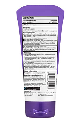 Amazon Basics Acne Treatment Face Wash - Daily Control Cleanser, Maximum Strength 10% Benzoyl Peroxide for Stubborn Breakouts, 5 Ounce