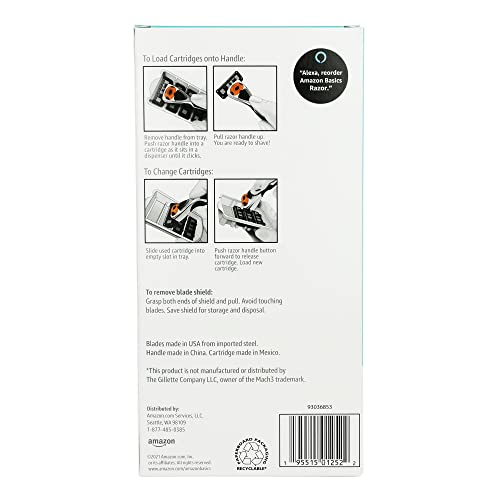 Amazon Basics 3-Blade Motion Sphere Razor for Men with Dual Lubrication, Pivoting Head for Comfortable Shave, Handle & 20 Cartridges, 21 Piece Set, Black (Previously Solimo)