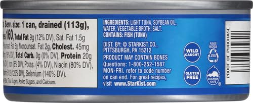 StarKist Chunk Light Tuna in Water, 5 oz (8 Pack) Canned Tuna Fish, Wild Caught, Gluten Free, Ready to Eat, Perfect for Salads, Keto Meals and Snacks, with 20g Protein & 90 Calories Per Serving