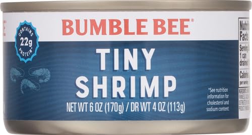 Bumble Bee Tiny Canned Shrimp, 6 oz Can - Shrimp in Water, Cooked, Peeled, Deveined - 22g Protein per Serving - Gluten Free
