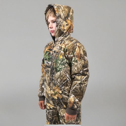 HOT SHOT Youth Insulated Twill Camo Hunting Jacket, Insulated Boy's Winter Coat, Ultra Quiet Camouflage Kids Hunting Gear