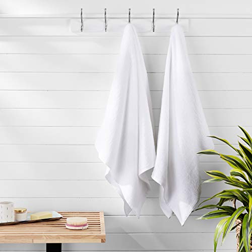Amazon Basics 2-Piece Quick-Dry Oversize Bath Towel, 100% Cotton, 54" x 30", White