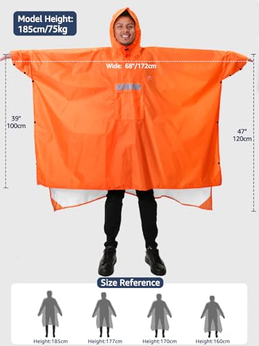 ANYOO Hooded Rain Poncho for Adults Waterproof Lightweight Rain Coat for Men Women Reusable Rain Jacket for Emergency Outdoor