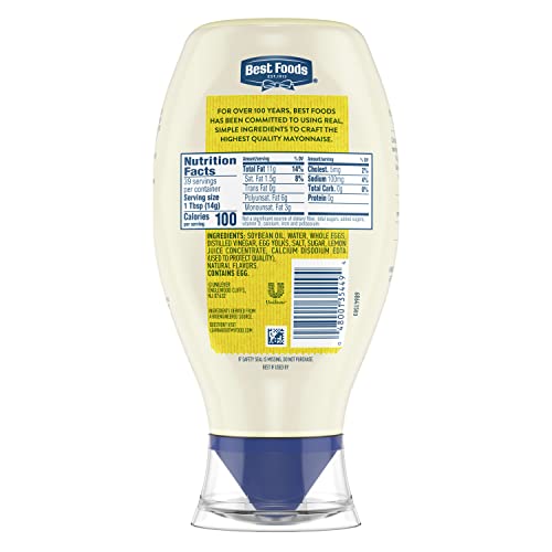 Best Foods Real Mayonnaise Squeeze Bottle For a Creamy Sandwich Spread or Condiment Made With Cage-Free Eggs 20 oz