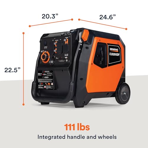 Generac 5,200-Watt Dual-Fuel Portable Inverter Generator - Gas and Propane Compatible - Quiet Operation - Clean, Stable Power - CA Compliant - Great for Home Backup, Camping, and RV Use