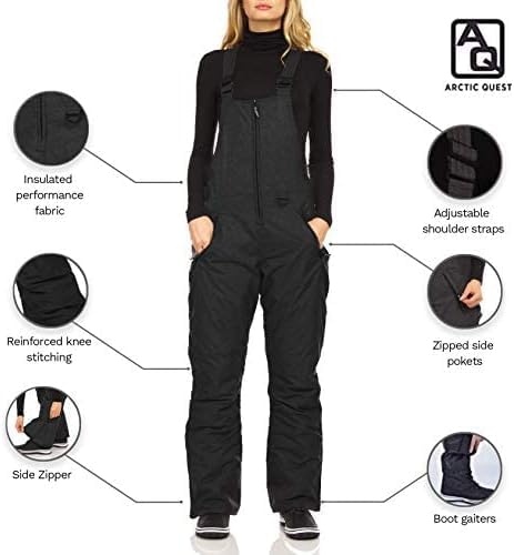 Arctic Quest Womens Ski Snow Bibs Pants Insulated Water Resistant Overalls Snowboarding Winter Waterproof Pants Women