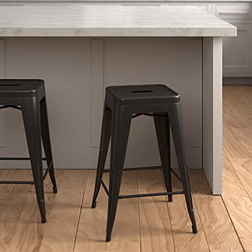 Amazon Basics Metal Bar Stools, 24-Inch Seat Height, Set of 4, Black