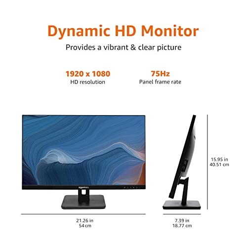 Amazon Basics 24-inch Full HD IPS Monitor, 75 Hz, 1080P, HDMI, Display Port and VGA Input, Adjustable Stand, VESA Compatible, Built-in Speakers for Office and Home, Black