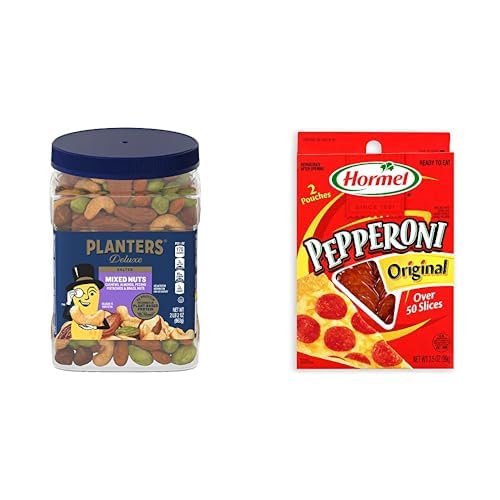 PLANTERS Deluxe Mixed Nuts, Cashews, Almonds, Pecans, Pistachios, Hazelnuts, Roasted with Sea Salt, Party Snacks, Plant-Based Protein Nut Mix, Snacks for Adults, After School Snack Mix, 27oz
