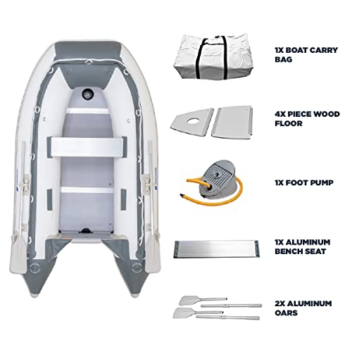 10ft 6in Newport Model Inflatable Dinghy Boat Transom Sport Tender - 5 Person - 15HP USCG Rated, White/Gray