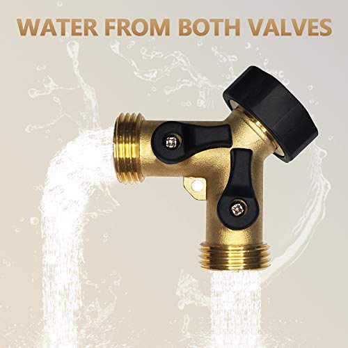 HQMPC Garden Hose Y Valve Hose Splitter Brass Hose Splitter With Stainless Steel Long Handle Brass Y Valve Water Garden Hose Adapter 2 Way Y Valve 3/4" GHT Thread