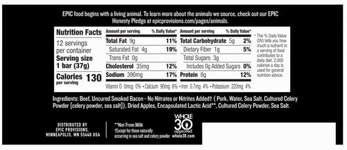 EPIC Bars, Venison Sea Salt and Pepper Bar, Keto Friendly, Whole30 Approved, Gluten Free, 12 Count, 15.6 oz