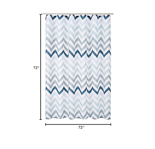 Amazon Basics Bathroom Shower Curtain, Water Resistant Fabric with Weighted Hem, Grommets & Hooks, Machine Washable, 72"x72", Blue Ombre Chevron