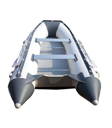 10ft 6in Newport Model Inflatable Dinghy Boat Transom Sport Tender - 5 Person - 15HP USCG Rated, White/Gray
