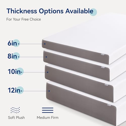 Amazon Basics Memory Foam Mattress, Soft Plush Feel, Breathable, 12 Inch, Queen, White/Grey