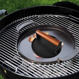 Burger Press 7.08" Round & 8.3”X4.3”Rectangle Heavy-Duty Cast Iron Smash Meat Steak With Wood Handle for Blackstone Camp chef Pitboss Weber Treager Griddle Grills (Round & Rectangle)