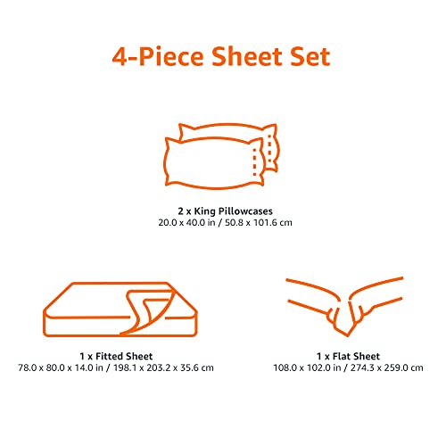 Amazon Basics Breathable, Ultra-Soft, Wrinkle-Free, Machine Washable Microfiber 4 Piece Bed Sheet Set with 14-Inch Deep Pockets, King, Cream, Solid