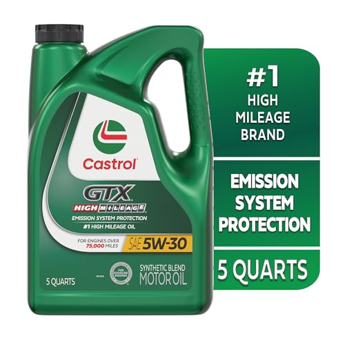 Castrol GTX High Mileage 5W-30 Synthetic Blend Motor Oil, 5 Quarts