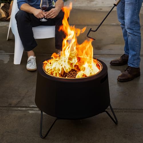 25-Inch Smokeless Patio Fire Pit, Wood Burning with Removable Ash Pan & Weather-Resistant Cover, Modern Black Design – Ideal Outdoor Smokeless Fire Pit for Backyard & Patio