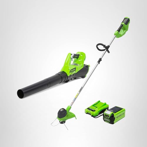 Greenworks 40V Cordless Yard Tool Combo Kit with 2.0Ah Battery & Charger – 12" Auto Feed String Trimmer and 390 CFM Leaf Blower, Lightweight Design
