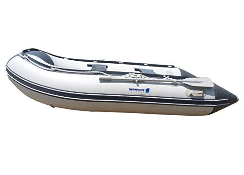 10ft 6in Newport Model Inflatable Dinghy Boat Transom Sport Tender - 5 Person - 15HP USCG Rated, White/Gray