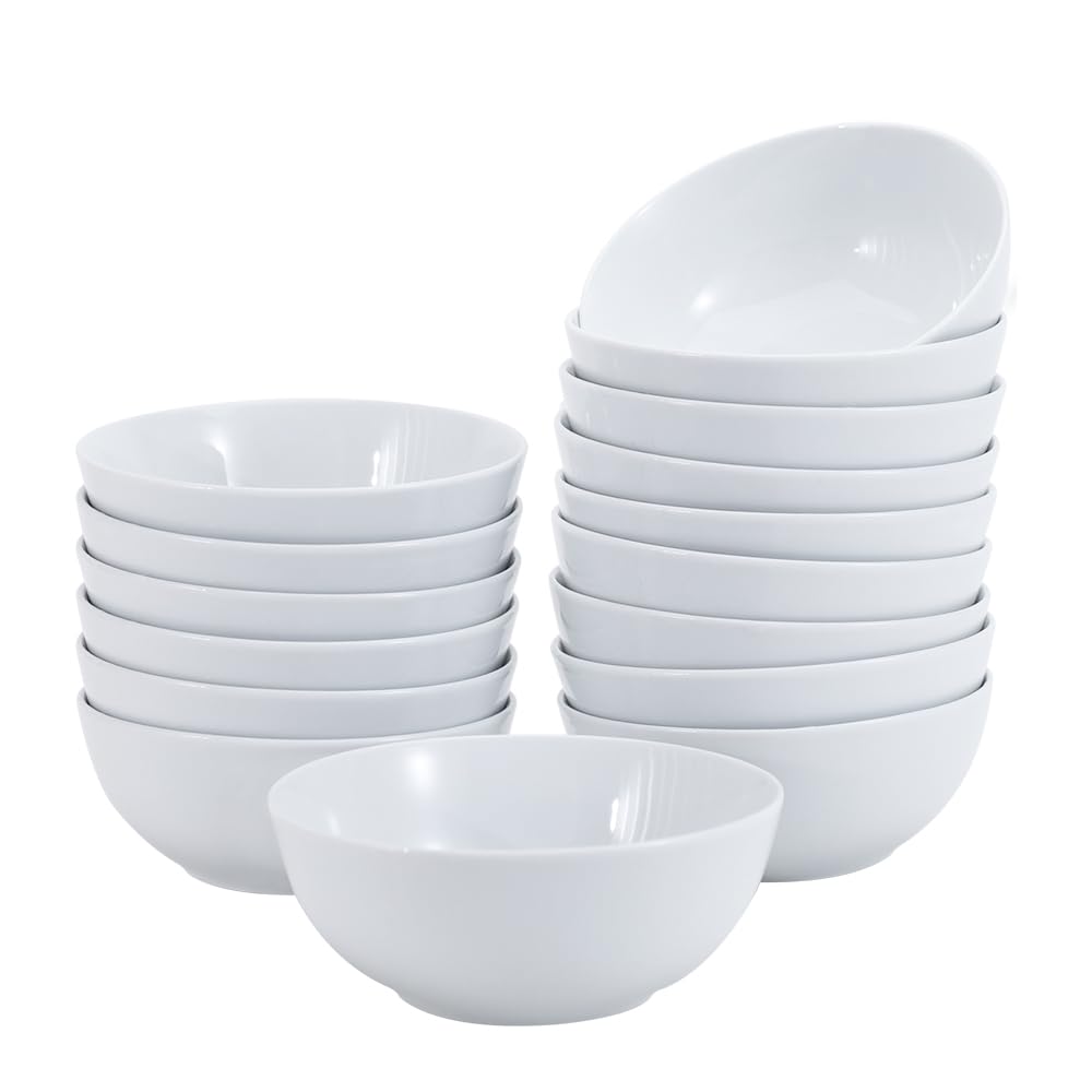Amazon Basics 16-Pack White Porcelain Coupe Bowl, 5.9" diameter, Round, Microwave-safe, Commercial-grade