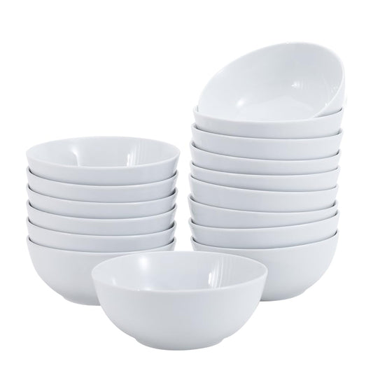 Amazon Basics 16-Pack White Porcelain Coupe Bowl, 5.9" diameter, Round, Microwave-safe, Commercial-grade