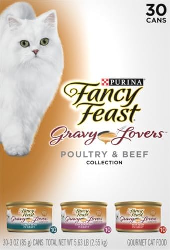 Purina Fancy Feast Gravy Lovers Poultry and Beef Grilled Gourmet Wet Cat Food Variety Pack - (Pack of 24) 3 oz. Cans