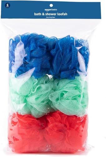 Amazon Basics Exfoliating Bath and Shower Loofah, Multicolor, Pack of 6