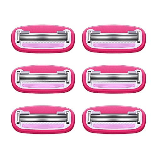 Amazon Basics Women's 5-Blade Razor Refills for Smooth Close Comfortable Shave, Moisturizing, Fits Venus Handles, 6 Cartridges
