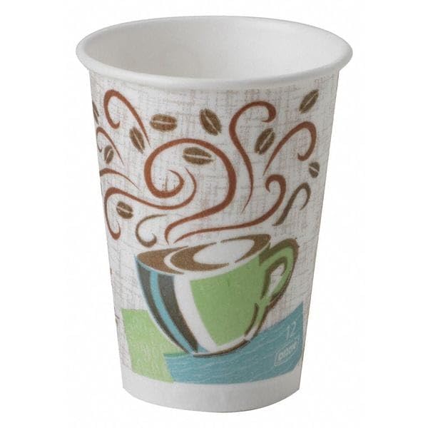 Dixie PerfecTouch 12 oz Paper Coffee Cups By GP PRO, Coffee Haze Design, 500 Count (25 Disposable Cups Per Sleeve, 20 Sleeves Per Case), 5342DX