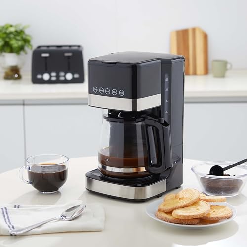 Amazon Basics Coffee Makers, 12-Cup Coffee Machines with Reusable Filter, Coffee Pots, Black & Stainless Steel