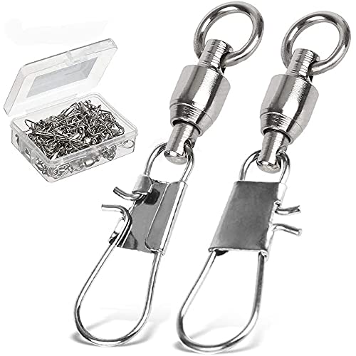 AMYSPORTS Fishing Swivels with Interlock Snap Ball Bearing Swivels Fishing Snap Swivels Saltwater Freshwater Fishing Tackle Leader Lure Jigs Line Fishing Connector