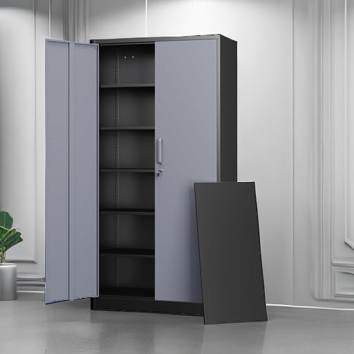 Letaya Metal Garage Storage Cabinets with Lock-72 Tall Tool Organizer Steel Lockers, 5 Adjustable Layers Shelves for Home,Office,Warehouse,Garage,(Black-72“)