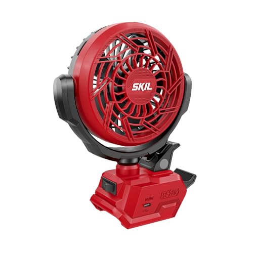 SKIL 20V 4-Tool Combo Kit: 20V Cordless Drill Driver Reciprocating Saw, Circular Saw and Spotlight, Includes Two 2.0Ah PWR CORE Lithium Batteries and One Charger - CB739701,Black, Red