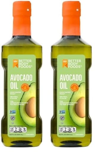 BetterBody Foods Refined Avocado Oil, Non-GMO Cooking Oil, Kosher, Keto and Paleo Diet Friendly, Frying, Baking, Avocado Oil, 500 mL, 16.9 Fl Oz