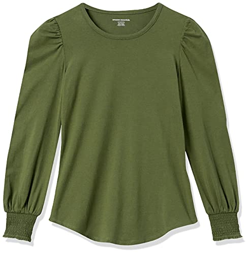 Amazon Essentials Women's Long-Sleeve Crewneck Smocked Cuff T-Shirt