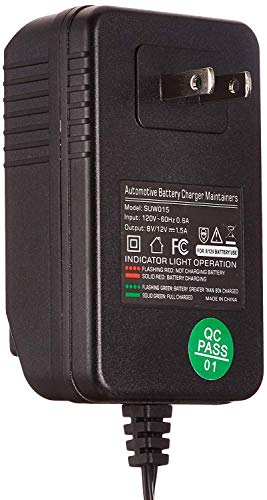 1.25-Amp Trickle Battery Charger 6V/12V Fully-Automatic Smart Battery Maintainer for Motorcycle, ATV, Boat, Lawn Mower and More