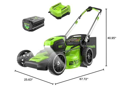 Greenworks 80V 21" Brushless Cordless (Push) Lawn Mower (75+ Compatible Tools), (2) 2.0Ah Batteries and 30 Minute Rapid Charger Included