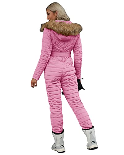 Cicy Bell Womens One Piece Ski Suits Winter Outdoor Sports Jumpsuit Fur Collar Coat Windproof Waterproof Hooded Snowsuit